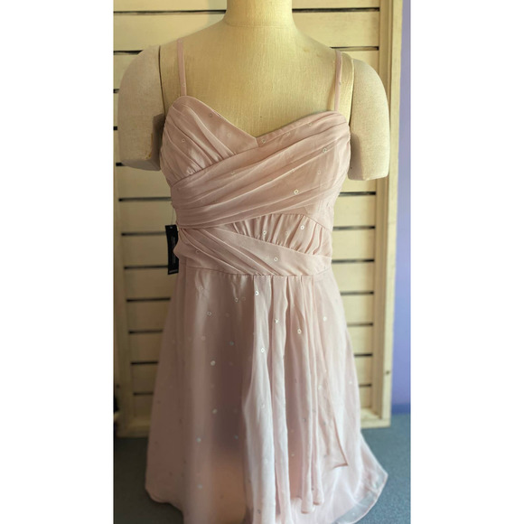 Express womens dress size 12 pink chiffon wrap sequin lined mini prom dance  nwt - Picture 1 of 11
